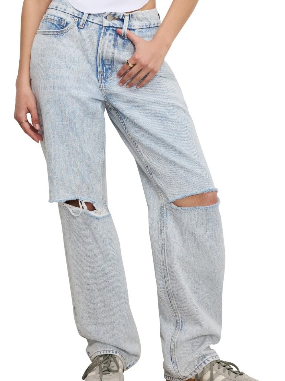 GOOD AMERICAN Good 'Petite 90s Ripped Straight Leg Jeans in Blue